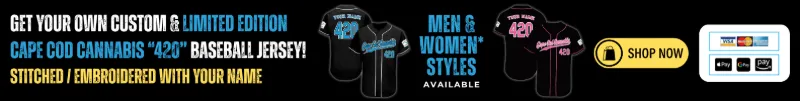 Get your own custom & limited edition Cape Cod Cannabis 5th Anniversary “420” baseball jersey today!