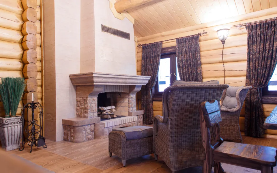 A couch facing the fireplace - LasVegasRealEstate.com