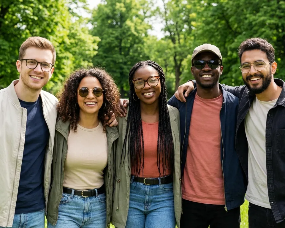 Group of young adults standing outside in a park